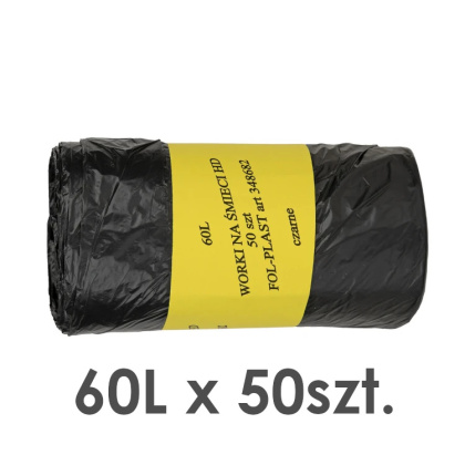 Worki na śmieci 60L, czarne, 50szt. HDPE, 348682